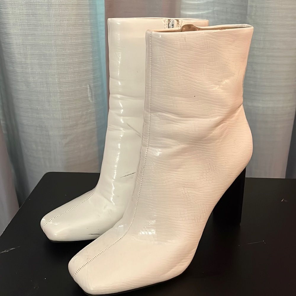 White off brand go go boots